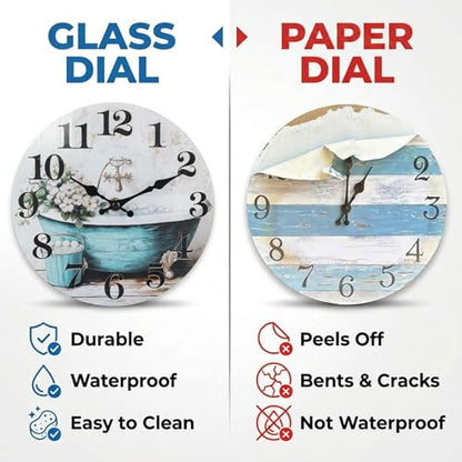 10 Inch Bathroom Wall Clock Rustic Waterproof Glass Wall Clock | Shower Room Pool Patio Garden