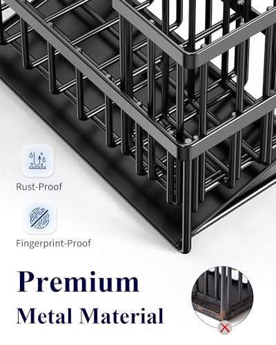 Kitsure Sponge Holder for Kitchen Sink, 7.9"x3.7"x6.2", Black | Kitchen Sink Caddy, Home Decor Accessories, Stainless Steel, High Brush Holder