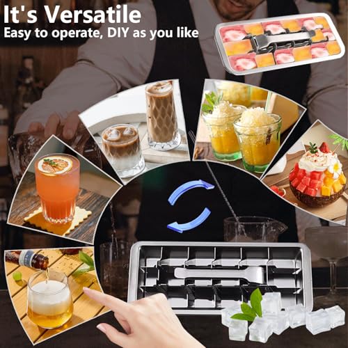 Stainless Steel Ice Cube Trays, Metal Ice Cube Trays for Freezer Vintage Inspired Design with Release Lever Remove Handle for Making Large Cubes Kitchen & Bar (1pcs)