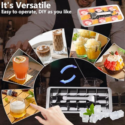 Stainless Steel Ice Cube Trays, Metal Ice Cube Trays for Freezer Vintage Inspired Design with Release Lever Remove Handle for Making Large Cubes Kitchen & Bar (1pcs)