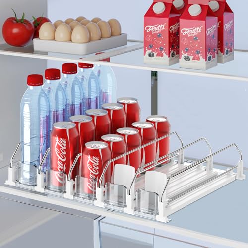 Drink Organizer for Fridge,Holds up to 25 Cans (White | Metal, Plastic)