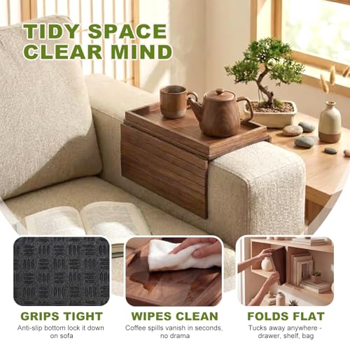 Sofa Arm Tray, Fits 6.5"+ Couch Armrest, Foldable Bamboo Large Storage Tray | Sturdy 12.5" x 5.8" Storage Compartment, Portable Chair Couch Caddy Arm Tray, For Cup TV Snacks Phone