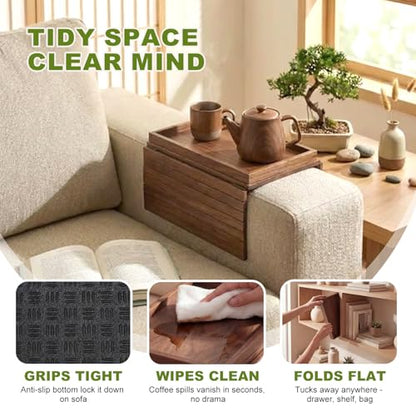 Sofa Arm Tray, Fits 6.5"+ Couch Armrest, Foldable Bamboo Large Storage Tray | Sturdy 12.5" x 5.8" Storage Compartment, Portable Chair Couch Caddy Arm Tray, For Cup TV Snacks Phone