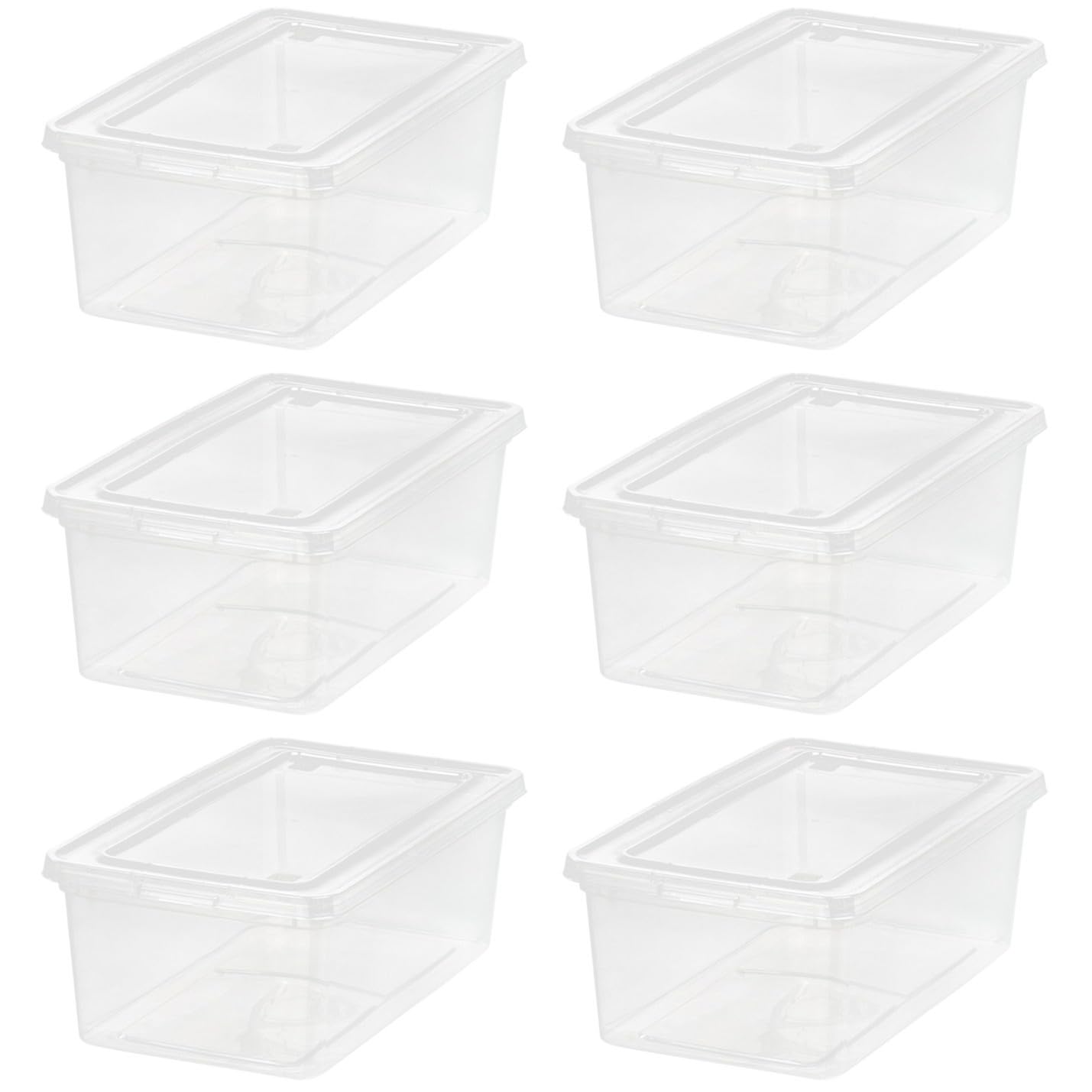 IRIS USA 6-Pack 6 Qt Storage Bins with Lids, Clear, Stackable | Ideal for shoes, crafts, office supplies and pantry items, nestable design, transparent design makes contents easy to find
