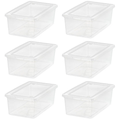 IRIS USA 6-Pack 6 Qt Storage Bins with Lids, Clear, Stackable | Ideal for shoes, crafts, office supplies and pantry items, nestable design, transparent design makes contents easy to find