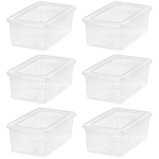 IRIS USA 6-Pack 6 Qt Storage Bins with Lids, Clear, Stackable | Ideal for shoes, crafts, office supplies and pantry items, nestable design, transparent design makes contents easy to find