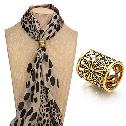 Joyci 3pcs Women's Scarf Ring Clip Slide Gold Silver Tone Hollow Tube | Retro Style Scarf Fastener for Women's Shawl, Silk Neckerchief, Napkin, Metal Antique Sturdy, Classy Fashion Accessories