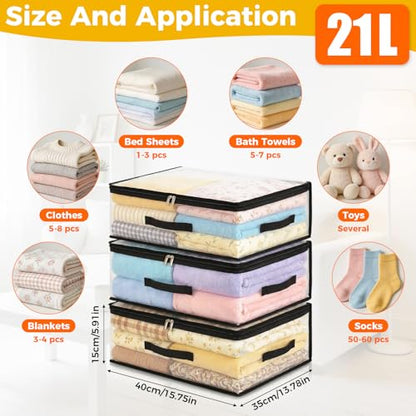 10Pcs Clear Storage Bags With Zippers & Handles Blanket Storage Bag | 21L Plastic Clothes and Under Bed Storage Organizers for Sheets Bedding Comforter Linen Sweaters Toys, 15.7x13.8x5.9 In