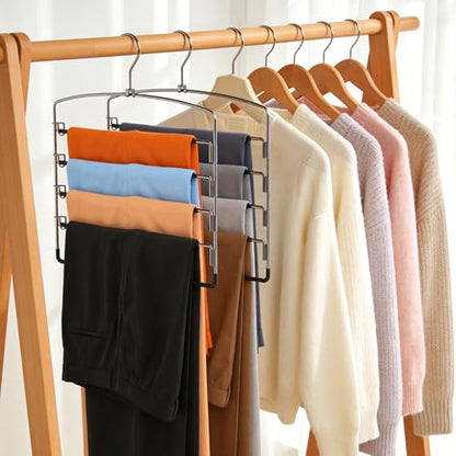 Korpai 3-Pack Pants Hangers Space-Saving Multi-Layer,150° Rotate Metal Swing Arm Non Slip Rubber Coating,Closet Organizers and Storage 360 Swivel Top Hook for Jeans,Trouser,Slacks,Skirt,Scarfs,Towels