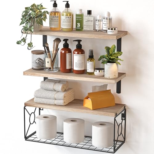 Amada Bathroom Shelves Over Toilet with Storage Ba... (Natural Wood | Paulownia)
