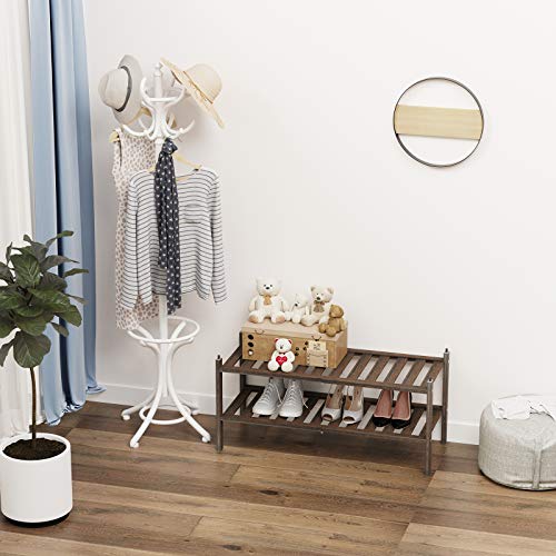 Bamboo 2-Tier Shoe Rack Stackable Shelf Storage Organizer for Entryway, Hallway and Closet, 27.2"x11"x13.2" (Mocha)