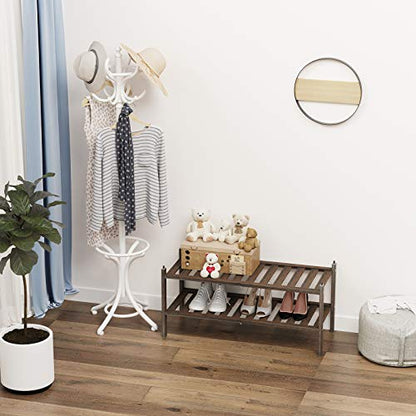 Bamboo 2-Tier Shoe Rack Stackable Shelf Storage Organizer for Entryway, Hallway and Closet, 27.2"x11"x13.2" (Mocha)