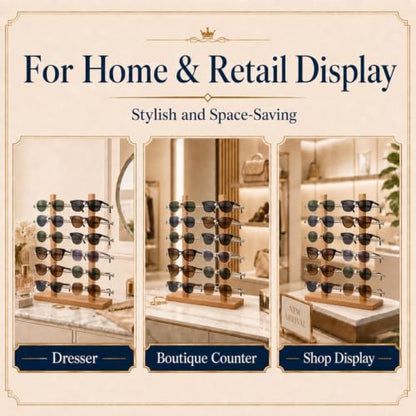 Sunglasses Display Stand, Eyewear Organizer Rack,12 Pair | Beechwood Color, Double-tower Countertop Glasses Holder, Eyeglass Display for Retail Shop, Boutique, Trade Show and Home