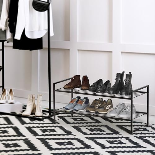 Simple Houseware 2-Tier Stackable Wired Grid Shoe Rack, Black | Space Saving with Low Profile, Shelf for Entryway, Closet, Dorm & Garage