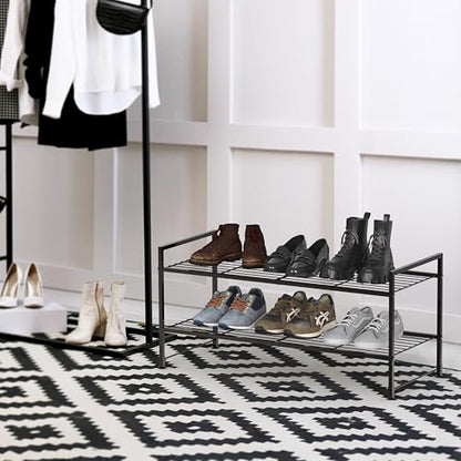 Simple Houseware 2-Tier Stackable Wired Grid Shoe Rack, Black | Space Saving with Low Profile, Shelf for Entryway, Closet, Dorm & Garage