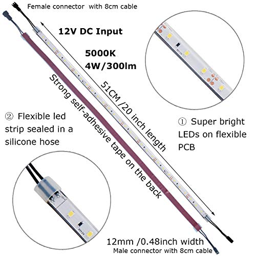Under Cabinet Light, 6 PCS 20 Inches Flexible LED Strips with Power Adapter, 24W,1800 Lumen, Daylight 5000K. Suitable for Kitchen Cabinets, Counters, Under Shelf, Closets (6-Strip-5000K)