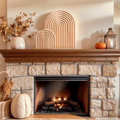 2 Pcs Natural Wood Arch Decor, Serving Boards and Boho Shelf Decor | Boho Decor for Fireplace Mantel, Uncoated Pine with Scandinavian and Japandi Style for Living Room and Home Office