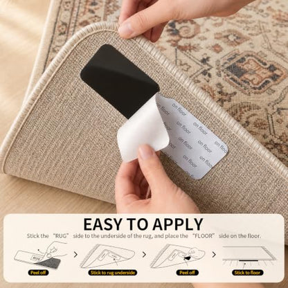 Rug Grippers for Hardwood Floors, No Damage Reusable Non Slip Rug Tape Pads, Washable Strong Adhesive Carpet Grippers for Area Rugs, Keep Corners Flat, Low-Profile Floor-Safe Removal (8)