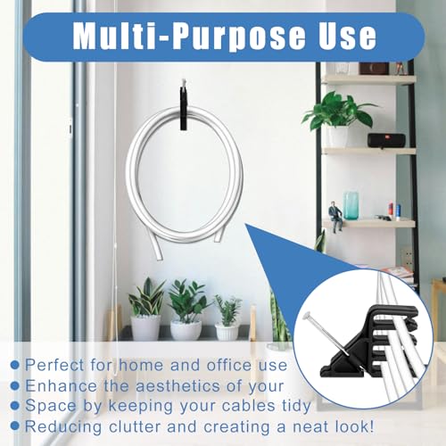 Cable Stackers 200 Pack, Multi-Cable Electrical Wire Clips with Steel Nails | Durable Black Plastic Electrical Wire Staples for Power and Telephone Cables, Hammer-In Design Organizes Thick and Thin Cords