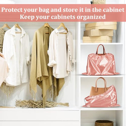 12 Pcs Dust Bags for Purses and Handbags Satin Purse Storage Organizer With Drawstring Closure Handbag Protector 16 x 20 in, Pink