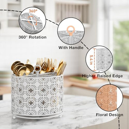 Rotating Utensil Caddy Holder - Higher Raised Cutl... (White | Metal)