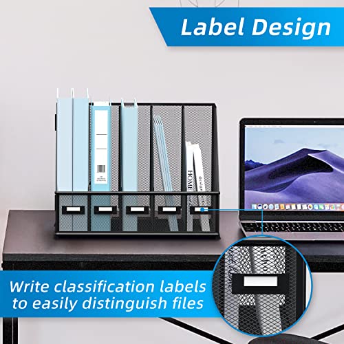 Desk Organizers Metal Desk Magazine File Holder with 5 Vertical Compartments Rack File Organizer for Office Desktop, Classroom, Home Workspace, Black