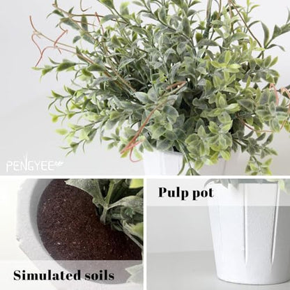 4 Pack Small Fake Plants in White Pulp Pot for Home Decor | Artificial Plants Indoor, for Bathroom Bedroom Kitchen Office Farmhouse Room Shelf Decor, Easy to Clean, Lifelike Appearance