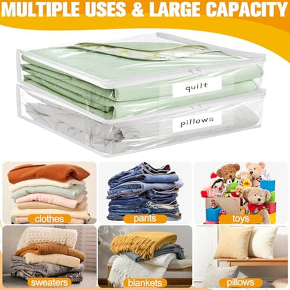 Plastic Storage Bags with Easy-Glide Zipper, Pack of 8, Durable Clear Vinyl Zippered Storage Bags for Clothes Sweaters Comforters Blankets Sheets Bedding (15.7 x 13.8 x 3.9 Inch, White)