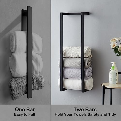 Towel Rack for Rolled Towels, Towel Rack for Bathroom,Wall Mounted Metal Bathroom Organizer, Bath Towel Holder Wall for Modern Small Space Bathroom Towel Storage (Black)