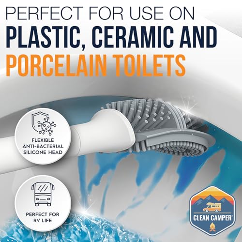 RV Toilet Brush, Wall-Mounted Silicone Brush & Holder | Scratch-free dual-sided silicone brush with quick-drying holder and strong adhesive mount for RV toilets