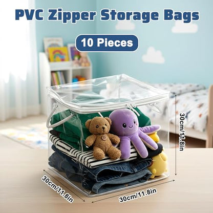 10pcs clear storages bag bed sheet organizer clear zippered storage bags with Handle cube storage bags with zipper Plastic Two-Way Zipper Foldable Plastic Closet Organizer towel for closet