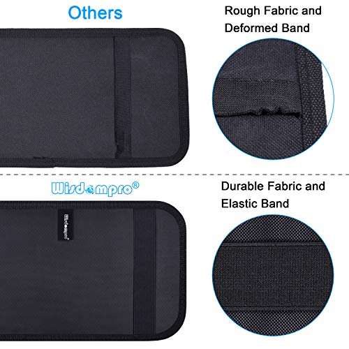 Wisdompro Car Sun Visor Organizer, Registration and Insurance Holder, Black | Auto Sunvisor Pocket, Truck Storage Pouch with Elastic Strap for Sunglass, Glasses, Documents, Cards, Pen, Drivers License