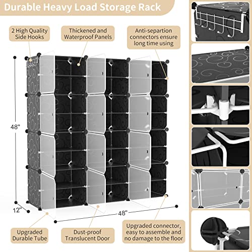 Portable Shoe Rack Organizer with Door, 48 Pairs Shoe Storage Cabinet Easy Assembly, Plastic Adjustable Shoe Organizer Stackable Detachable Free Standing Shoe Rack DIY Expandable 8 Tier Black