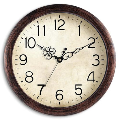 KECYET Wall Clock 10" Vintage Battery Operated Non-Ticking Quartz (Bronze) | Kitchen clock Living Room Retro Rustic Kitchen Bathroom Home Office Bronze