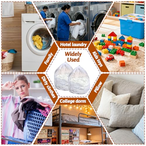 20 Pcs Mesh Laundry Bags Bulk with Drawstring 20 x 24'' White Heavy Duty Mesh Bag Machine Washable Sturdy Large Net Laundry Wash Bag for Dormitory College Apartment Travelling Camping