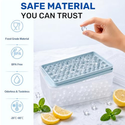 Mini Ice Cube Trays with Lid & Bin, Tiny Pebble Ice Balls for Coffee | Make 416 Mini Ice Balls with 4 Trays, Easy Release, Stackable, Scoop Included, for Iced Coffee, Drinks and Daily Use