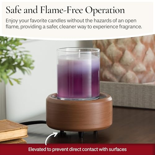 Candle Warmers ETC 2-in-1 Candle and Fragrance Warmer for Warming Scented Candles or Wax Melts and Tarts with to Freshen Room, Pewter Walnut