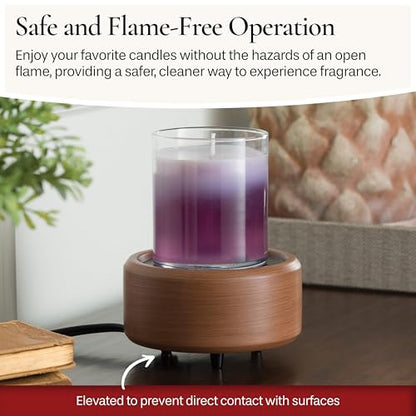 Candle Warmers ETC 2-in-1 Candle and Fragrance Warmer for Warming Scented Candles or Wax Melts and Tarts with to Freshen Room, Pewter Walnut
