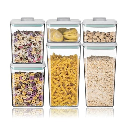 Airtight Food Storage Container Sets with Lids 6Pcs Pop Containers for Kitchen Pantry Organization BPA-Free Stackable Kitchen Storage Containers for Cereal Flour Sugar (0.5, 1.2, 1.8qt)*2