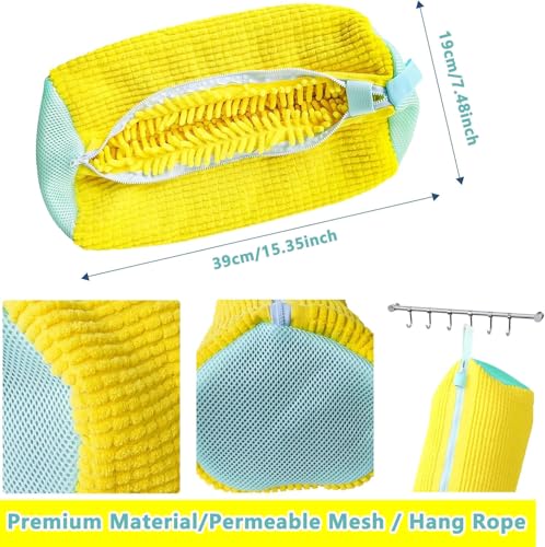 2Pcs Shoe Washing Machine Bags, Laundry Shoe Bags for Washer and | Dryer, Sturdy Zipper with Hook Design, Reusable Washing Bag for Sneaker, Tennis,Fits All Shoe Types & Sizes, （Yellow 2 Packs）