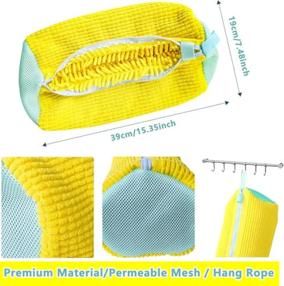 2Pcs Shoe Washing Machine Bags, Laundry Shoe Bags for Washer and | Dryer, Sturdy Zipper with Hook Design, Reusable Washing Bag for Sneaker, Tennis,Fits All Shoe Types & Sizes, （Yellow 2 Packs）