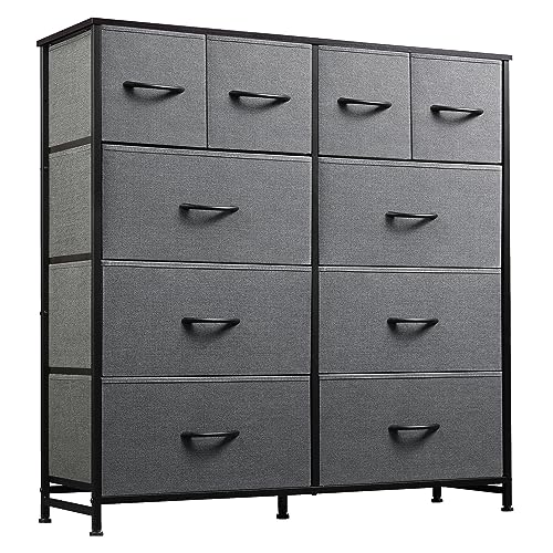 10 Drawer Fabric Dresser Bedroom Tall Storage Towe... (Dark Grey)