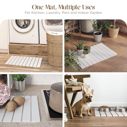 Diatomite Stone Bath Mat for Bathroom – Roll-Up & Foldable | 23.62" x 15.75" | Quick Drying & Super Absorbent | Long Diatomite Stone Drying Mat| Non-Slip | Durable | Off White