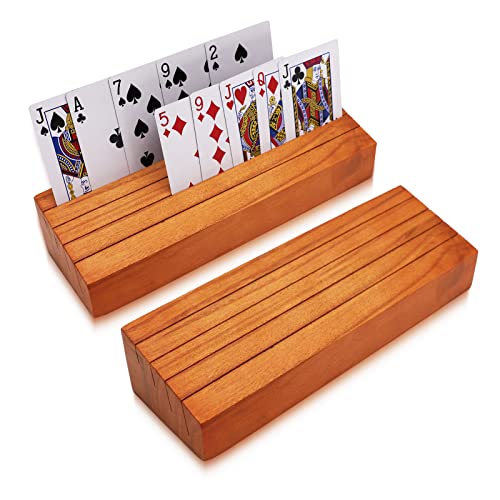 Card Holders for Playing Cards Deck Holder Stand W... (2 Count | Orange | Wood)