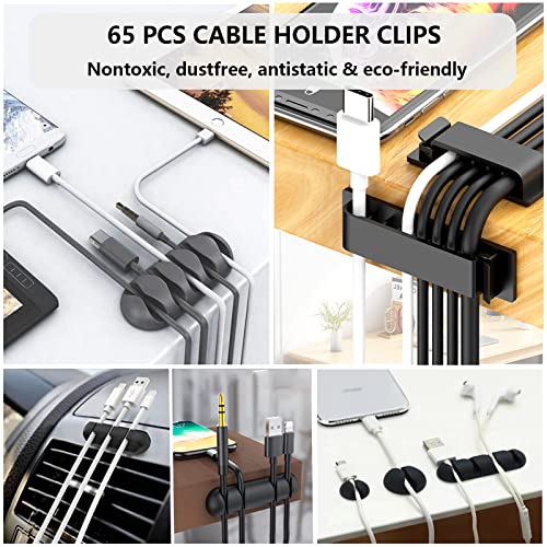 311Pcs Cable Management Organizer Kit 4 Cable Sleeve Split | 53Cable Clips 12Cord Clips Holder,22 Cable Ties, 20 Adhesive Wall Cable Tie, 200Fasten Cable Ties for TV Office Home