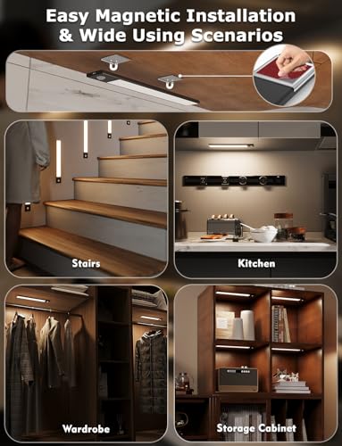 12" Under Cabinet Lighting Wireless, Remote, Motio... (4 Count | Black_12inch | Aluminum)