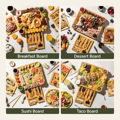 SMIRLY Charcuterie Boards Set, Large Cheese Board Set, Bamboo | House Warming Gift, Wedding Gift for Couple, Bridal Shower Gift, Cheese Board Gift Set, Detachable Drawer Design, 3-Drawer