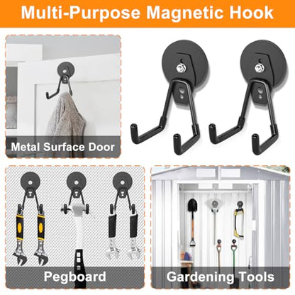 ENUODA Strong Magnetic Hooks Heavy Duty Neodymium Magnetic Tool Holder Magnet Garage Hooks for Hanging Broom, Mop, Power Tool, Toolbox, Shovel, Toolchest, Container, Van, Cabinet, Pegboard, 4 Pack