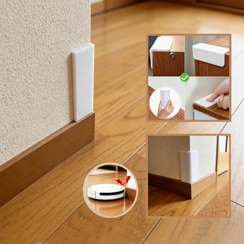 White Baseboard Corners Blocks Self Adhesive, Thickened Rubber Baby Safety Corner Protectors Cushion, Soft Edge Furniture Wall Guards (8 PCS)