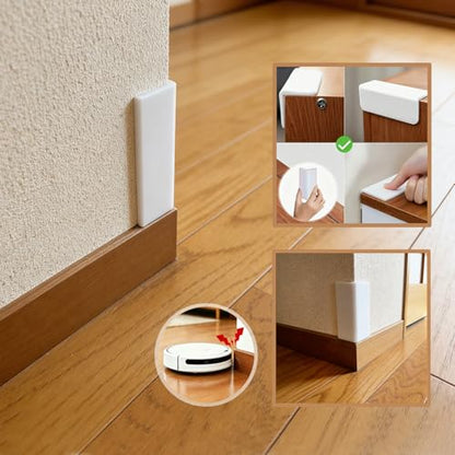 White Baseboard Corners Blocks Self Adhesive, Thickened Rubber Baby Safety Corner Protectors Cushion, Soft Edge Furniture Wall Guards (8 PCS)
